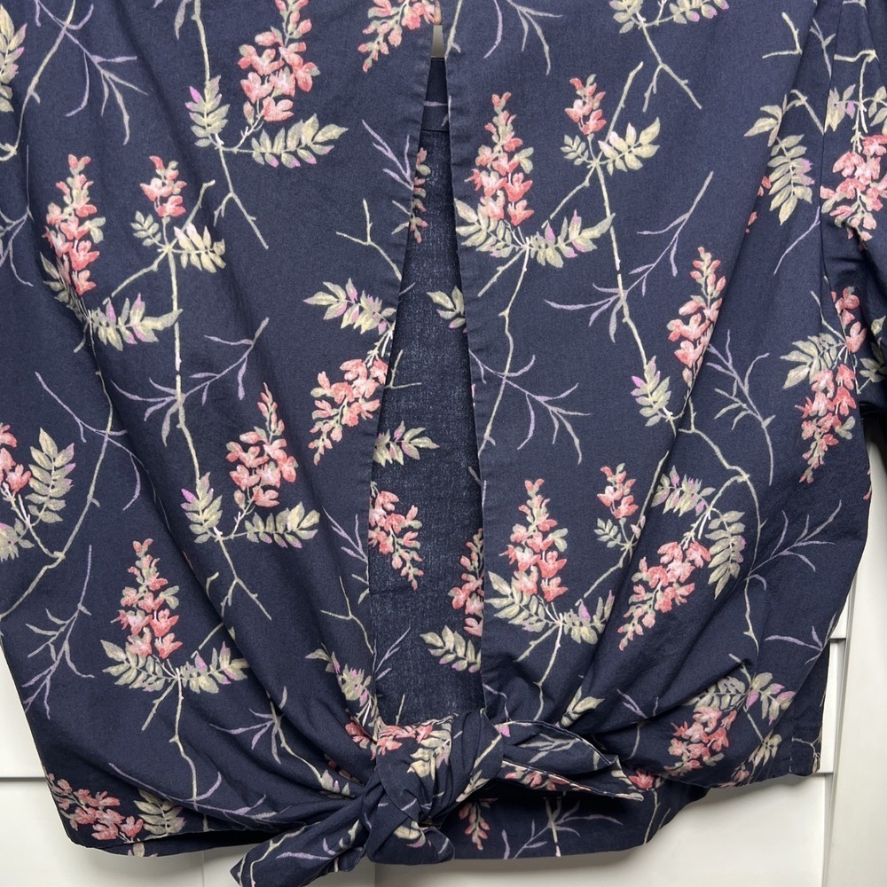 Rebecca Taylor Ivie Floral Tie Back Puff Sleeve Crop Top Size Small Navy - Picture 6 of 8